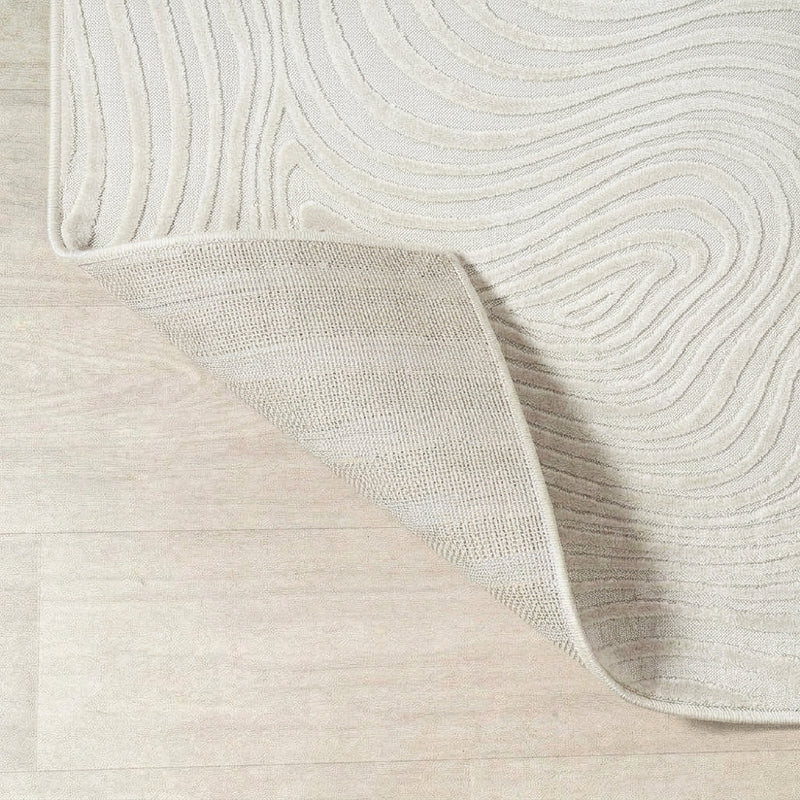 Maribo Abstract Groovy Striped Area Rug Cream/Ivory / Square / 5'3" Square – BACK