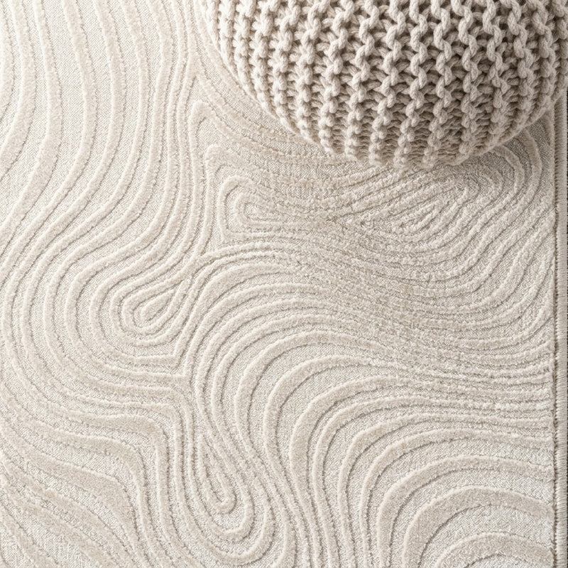 Maribo Abstract Groovy Striped Area Rug Cream/Ivory / Square / 5'3" Square – DETAIL