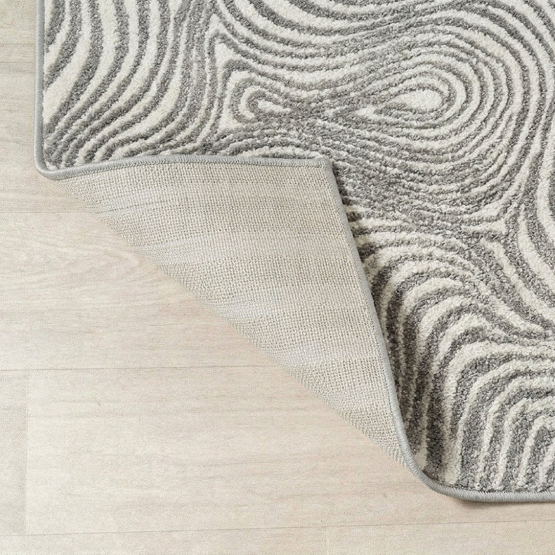 Maribo Abstract Groovy Striped Area Rug Gray/Ivory / Runner / 2' X 8' – BACK