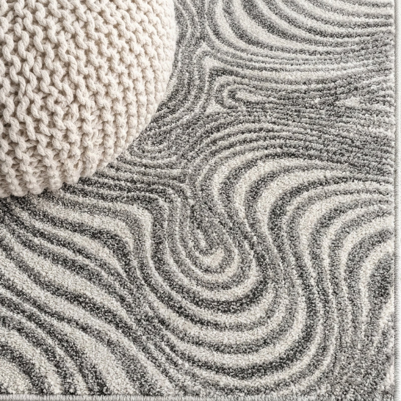 Maribo Abstract Groovy Striped Area Rug Gray/Ivory / Runner / 2' X 8' – DETAIL