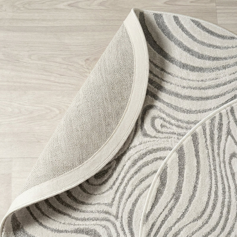 Maribo Abstract Groovy Striped Area Rug Gray/Ivory / Round / 5'3" Round – BACK