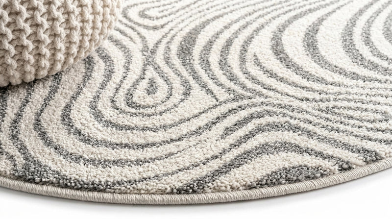 Maribo Abstract Groovy Striped Area Rug Gray/Ivory / Round / 5'3" Round – DETAIL