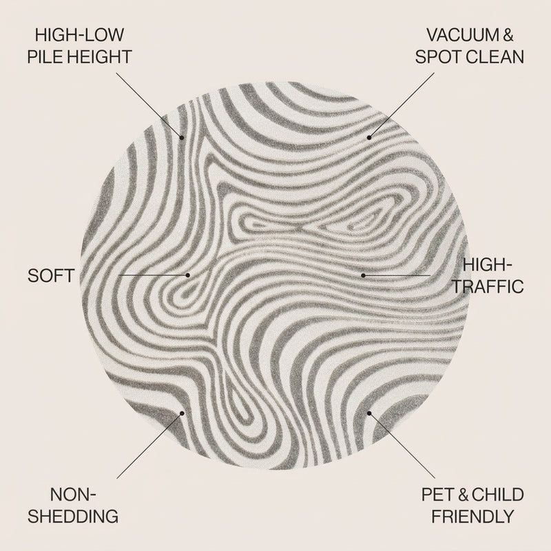 Maribo Abstract Groovy Striped Area Rug Gray/Ivory / Round / 5'3" Round – ICONS