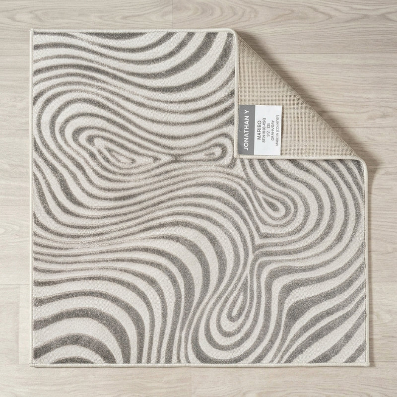 Maribo Abstract Groovy Striped Area Rug Gray/Ivory / Square / 5'3" Square – BACK