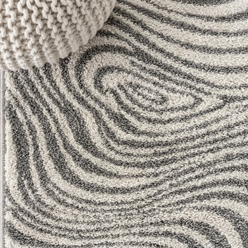 Maribo Abstract Groovy Striped Area Rug Gray/Ivory / Square / 5'3" Square – DETAIL