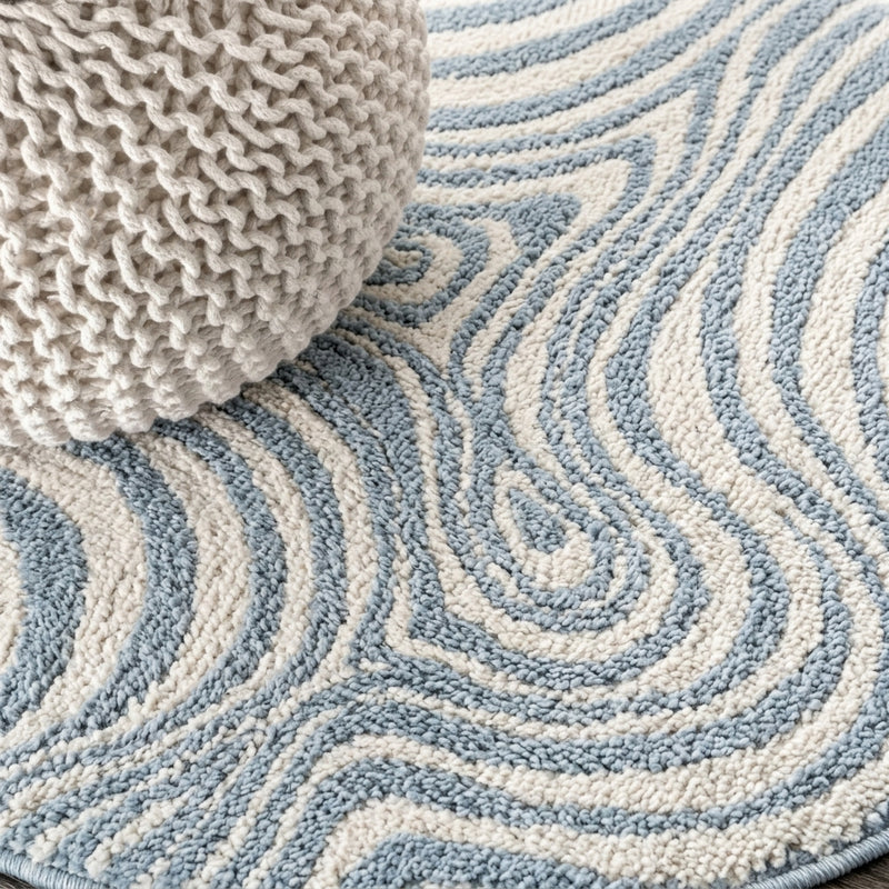 Maribo Abstract Groovy Striped Area Rug Light Blue/Ivory / Round / 5'3" Round – DETAIL