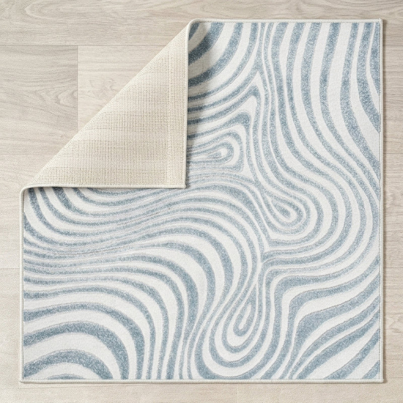 Maribo Abstract Groovy Striped Area Rug Light Blue/Ivory / Square / 5'3" Square – BACK
