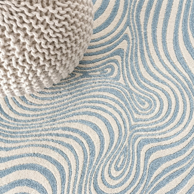 Maribo Abstract Groovy Striped Area Rug Light Blue/Ivory / Square / 5'3" Square – DETAIL