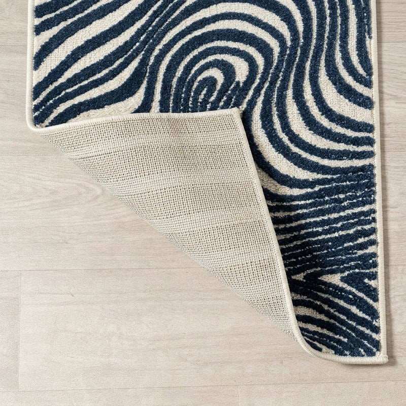 Maribo Abstract Groovy Striped Area Rug Dark Blue/Cream / Runner / 2' X 8' – BACK