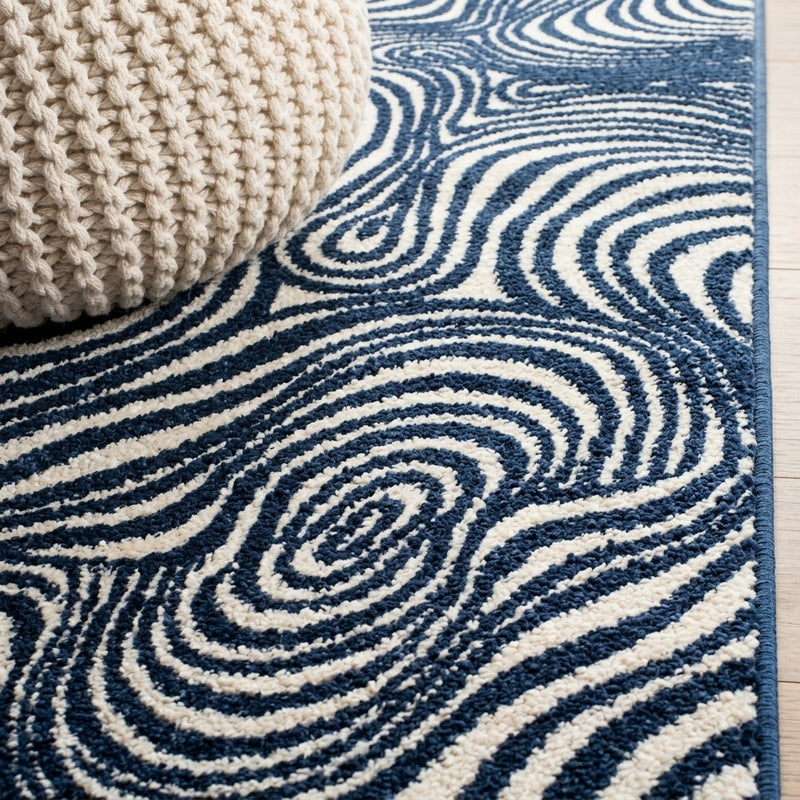 Maribo Abstract Groovy Striped Area Rug Dark Blue/Cream / Runner / 2' X 8' – DETAIL