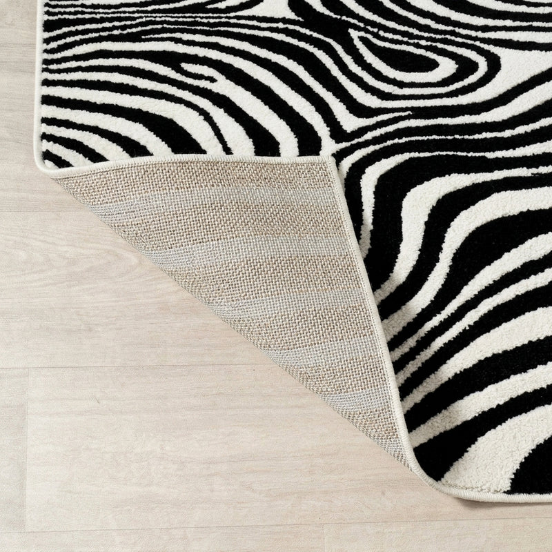 Maribo Abstract Groovy Striped Area Rug Black/White / Runner / 2' X 8' – BACK