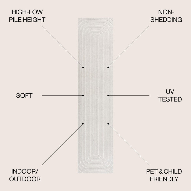 Freya High-Low Modern Scandinavian Arch Stripe Monotone Indoor/Outdoor Area Rug