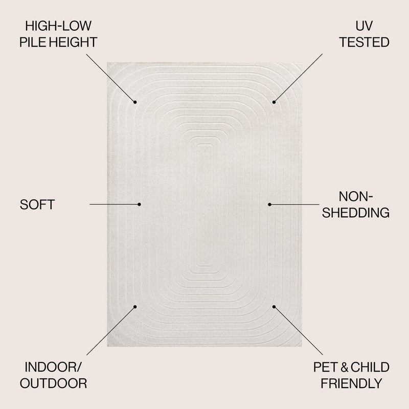 Freya High-Low Modern Scandinavian Arch Stripe Monotone Indoor/Outdoor Area Rug