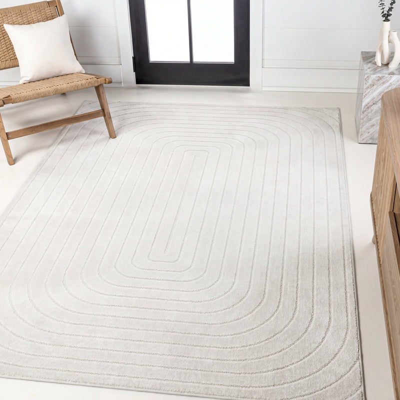 Freya High-Low Modern Scandinavian Arch Stripe Monotone Indoor/Outdoor Area Rug
