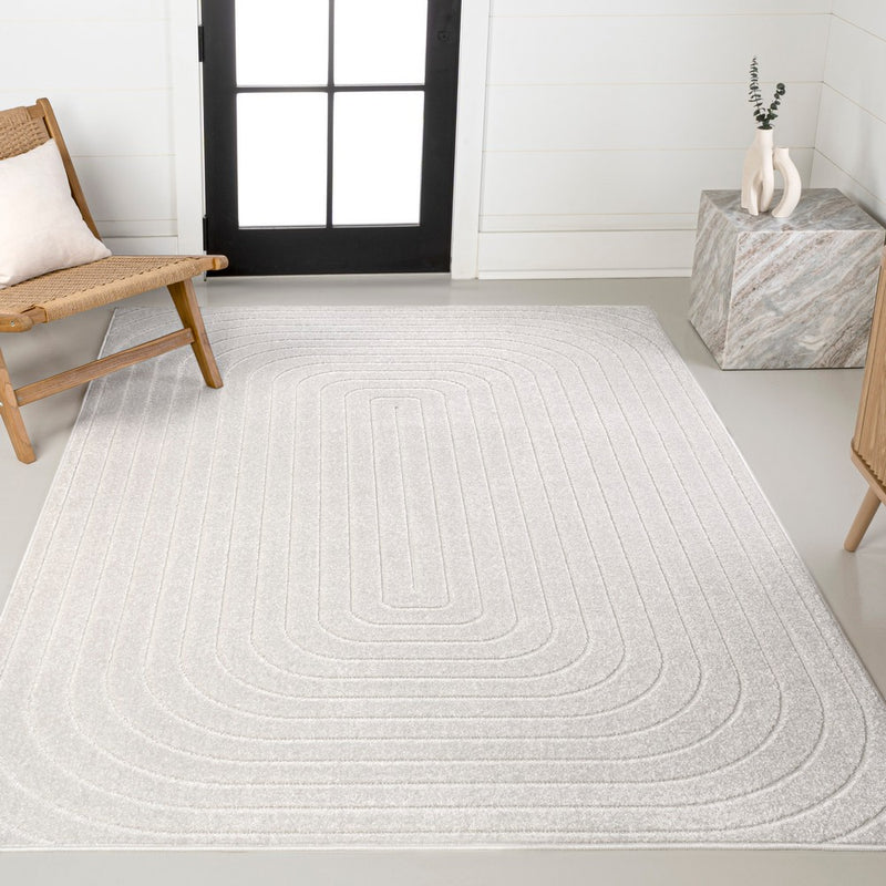 Freya High-Low Modern Scandinavian Arch Stripe Monotone Indoor/Outdoor Area Rug