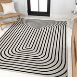 Freya High-Low Modern Scandinavian Arch Stripe Monotone Indoor/Outdoor Area Rug