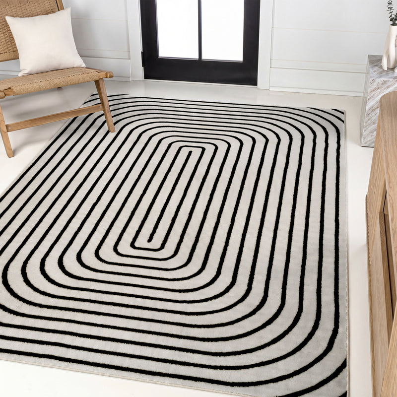 Freya High-Low Modern Scandinavian Arch Stripe Monotone Indoor/Outdoor Area Rug