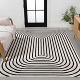 Freya High-Low Modern Scandinavian Arch Stripe Monotone Indoor/Outdoor Area Rug