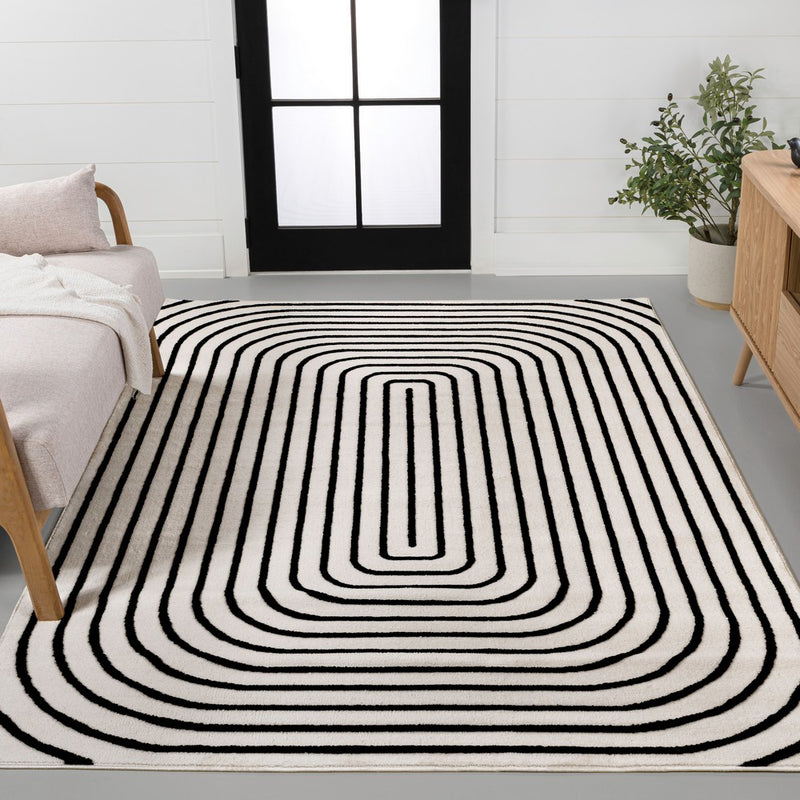 Freya High-Low Modern Scandinavian Arch Stripe Monotone Indoor/Outdoor Area Rug