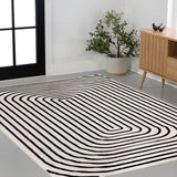 Freya High-Low Modern Scandinavian Arch Stripe Monotone Indoor/Outdoor Area Rug