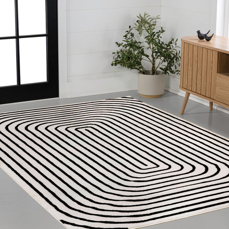 Freya High-Low Modern Scandinavian Arch Stripe Monotone Indoor/Outdoor Area Rug
