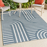 Anders High-Low MidCentury Modern Arch Stripe Two-Tone Indoor/Outdoor Area Rug