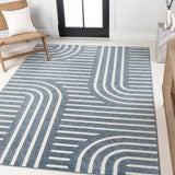 Anders High-Low MidCentury Modern Arch Stripe Two-Tone Indoor/Outdoor Area Rug