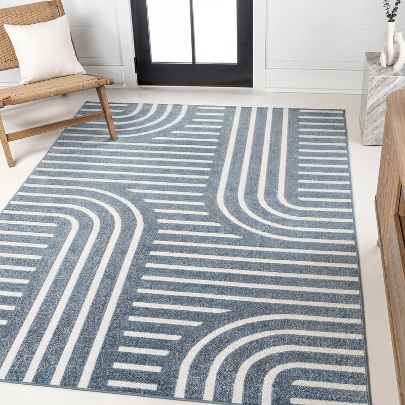 Anders High-Low MidCentury Modern Arch Stripe Two-Tone Indoor/Outdoor Area Rug