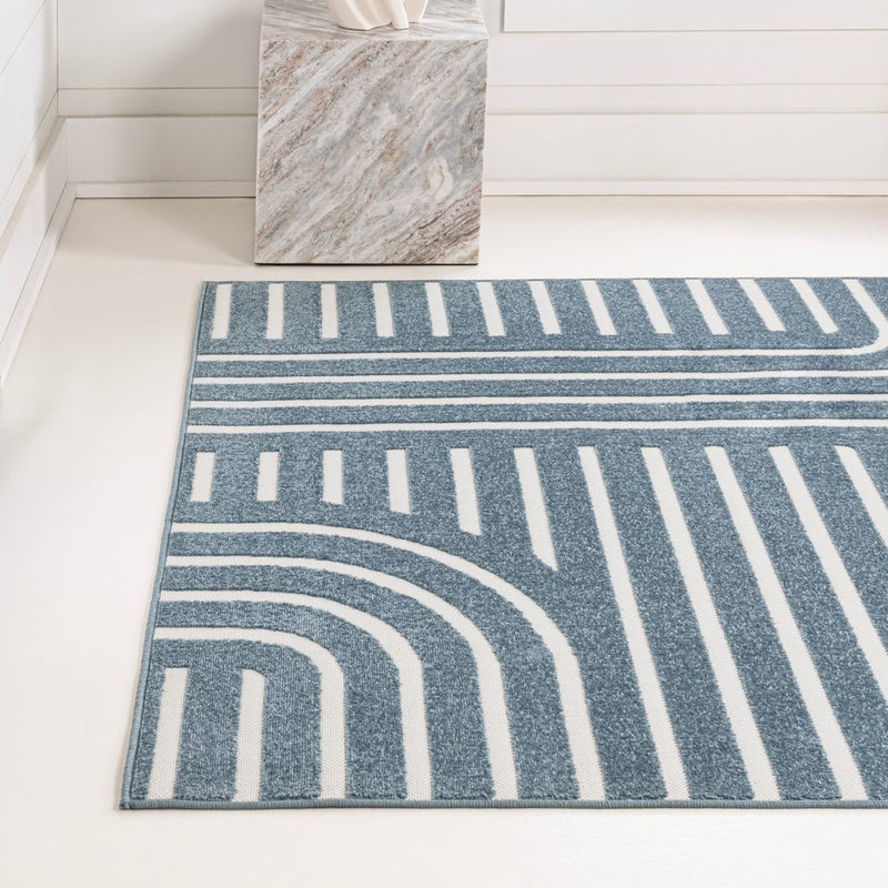 Anders High-Low MidCentury Modern Arch Stripe Two-Tone Indoor/Outdoor Area Rug