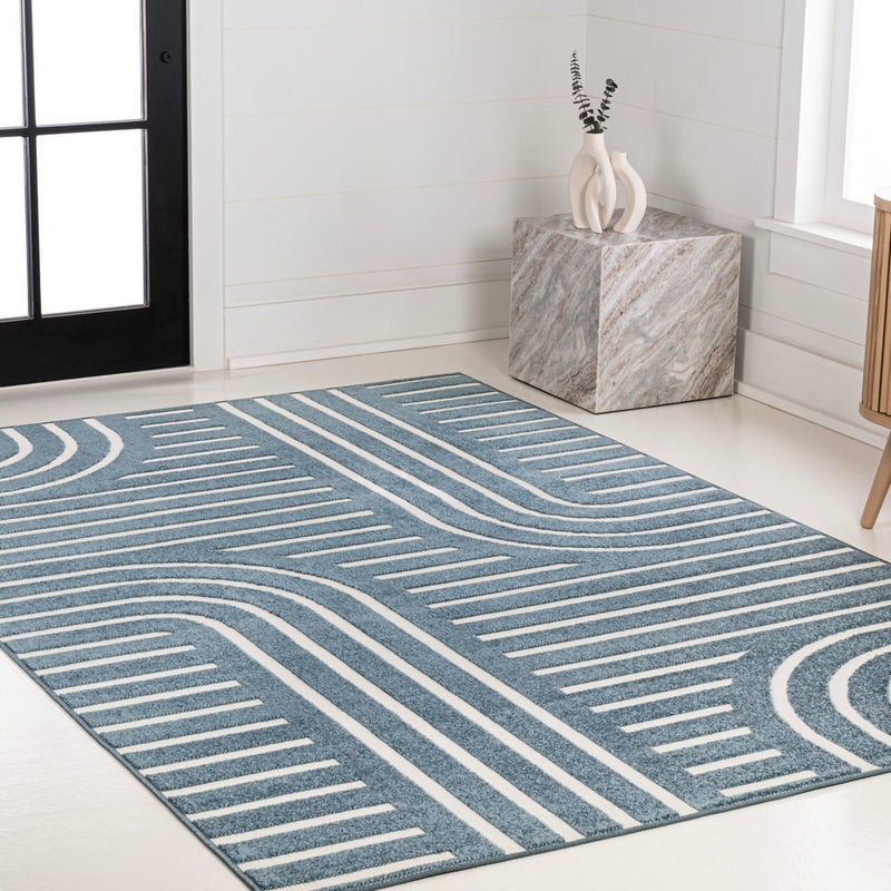 Anders High-Low MidCentury Modern Arch Stripe Two-Tone Indoor/Outdoor Area Rug