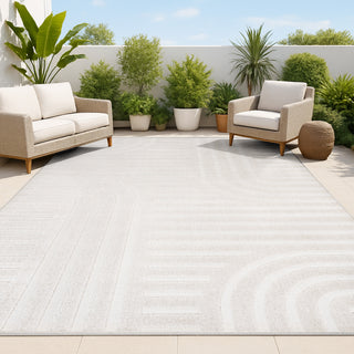 Anders High-Low MidCentury Modern Arch Stripe Two-Tone Indoor/Outdoor Area Rug