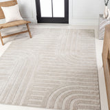 Anders High-Low MidCentury Modern Arch Stripe Two-Tone Indoor/Outdoor Area Rug