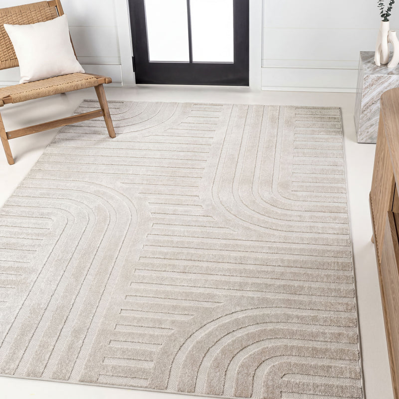 Anders High-Low MidCentury Modern Arch Stripe Two-Tone Indoor/Outdoor Area Rug