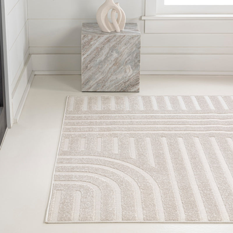Anders High-Low MidCentury Modern Arch Stripe Two-Tone Indoor/Outdoor Area Rug