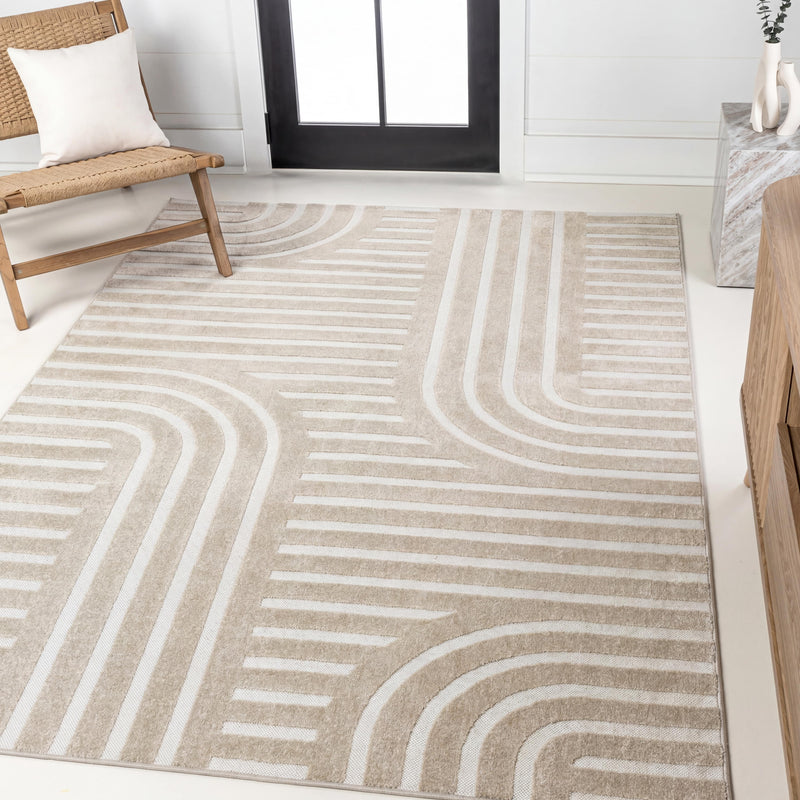 Anders High-Low MidCentury Modern Arch Stripe Two-Tone Indoor/Outdoor Area Rug
