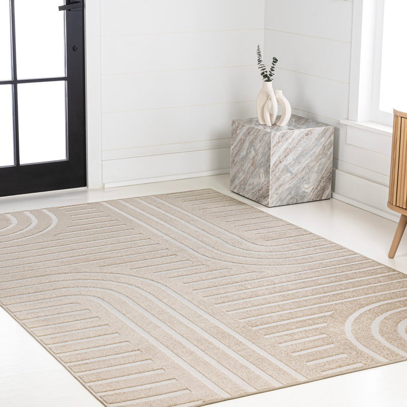 Anders High-Low MidCentury Modern Arch Stripe Two-Tone Indoor/Outdoor Area Rug