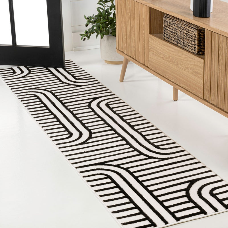Anders High-Low MidCentury Modern Arch Stripe Two-Tone Indoor/Outdoor Area Rug