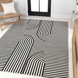 Anders High-Low MidCentury Modern Arch Stripe Two-Tone Indoor/Outdoor Area Rug