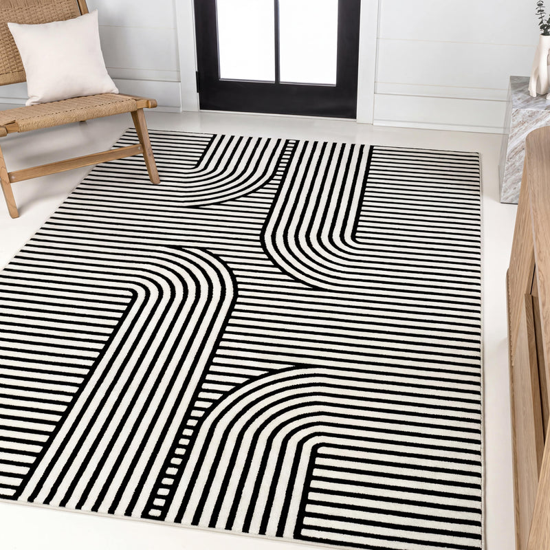 Anders High-Low MidCentury Modern Arch Stripe Two-Tone Indoor/Outdoor Area Rug