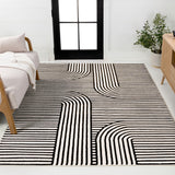 Anders High-Low MidCentury Modern Arch Stripe Two-Tone Indoor/Outdoor Area Rug