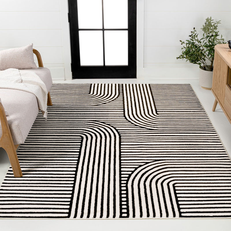 Anders High-Low MidCentury Modern Arch Stripe Two-Tone Indoor/Outdoor Area Rug
