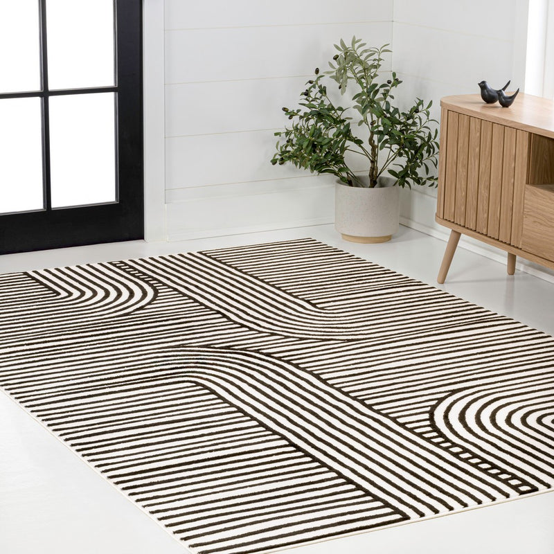 Anders High-Low MidCentury Modern Arch Stripe Two-Tone Indoor/Outdoor Area Rug