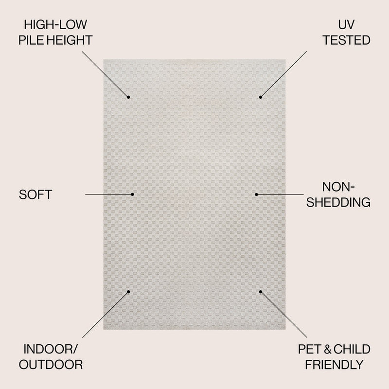 Finn High-Low Modern Minimalist Checkered Monotone Indoor/Outdoor Area Rug