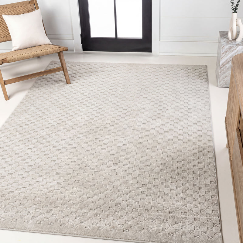 Finn High-Low Modern Minimalist Checkered Monotone Indoor/Outdoor Area Rug