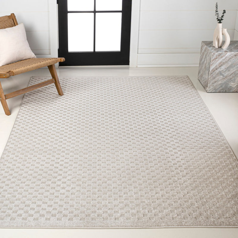 Finn High-Low Modern Minimalist Checkered Monotone Indoor/Outdoor Area Rug