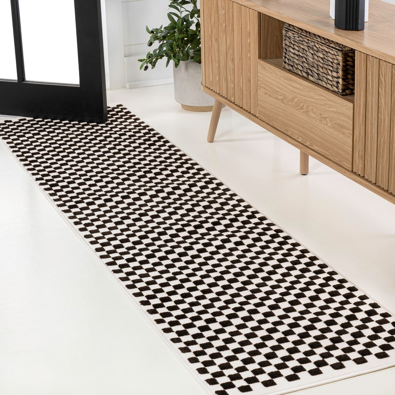 Finn High-Low Modern Minimalist Checkered Monotone Indoor/Outdoor Area Rug