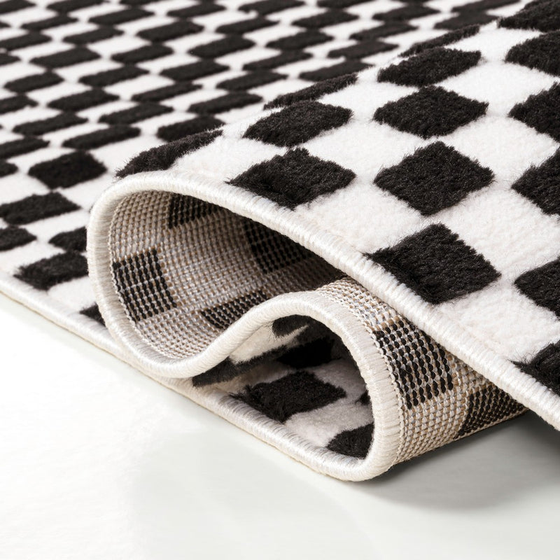Finn High-Low Modern Minimalist Checkered Monotone Indoor/Outdoor Area Rug