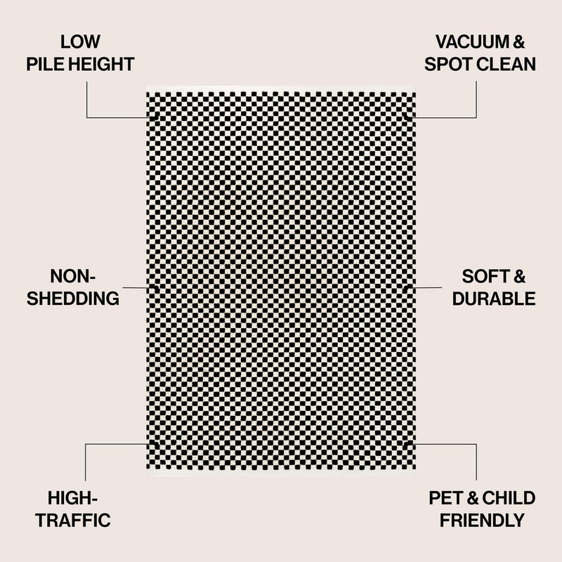 Finn High-Low Modern Minimalist Checkered Monotone Indoor/Outdoor Area Rug