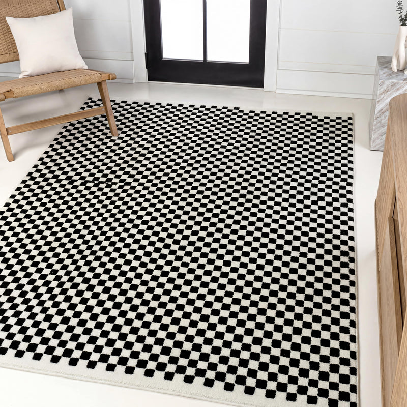 Finn High-Low Modern Minimalist Checkered Monotone Indoor/Outdoor Area Rug