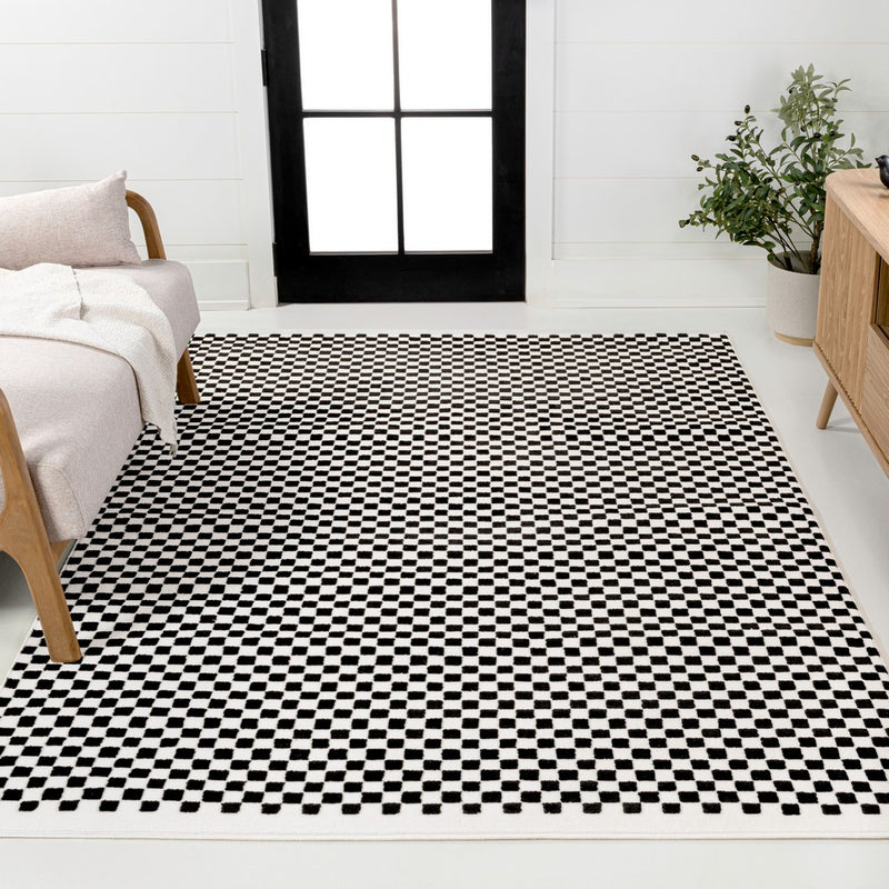 Finn High-Low Modern Minimalist Checkered Monotone Indoor/Outdoor Area Rug
